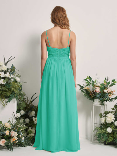 Carlyna Alexandra A-Line Tiffany Beaded Bridesmaid Dress Maxi Sleeveless V-Neck Dress Back View #color_tiffany