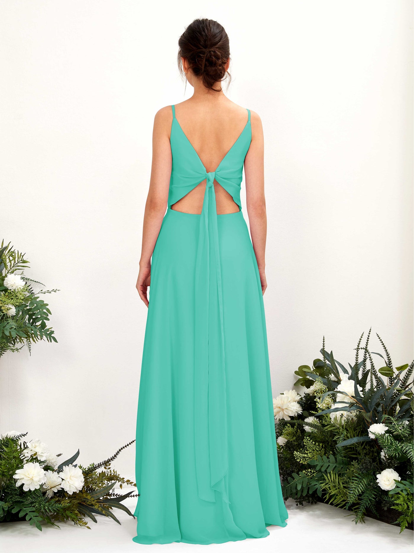 A-line Spaghetti-straps V-neck Sleeveless Chiffon Bridesmaid Dress - Tiffany (81220632)#color_tiffany