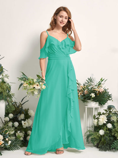 Carlyna Yvette A-Line Tiffany Bridesmaid Dress Maxi Sleeveless V-Neck Dress #color_tiffany