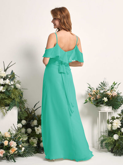 Carlyna Yvette A-Line Tiffany Bridesmaid Dress Maxi Sleeveless V-Neck Dress #color_tiffany
