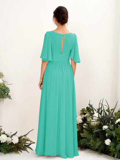 Carlyna Odette A-Line Tiffany Bridesmaid Dress Maxi Short Sleeve V-Neck Dress #color_tiffany
