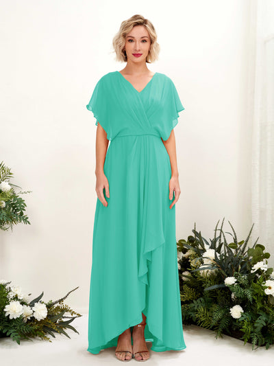Carlyna Soleil A-Line Tiffany Bridesmaid Dress Maxi Short Sleeve V-Neck Dress #color_tiffany