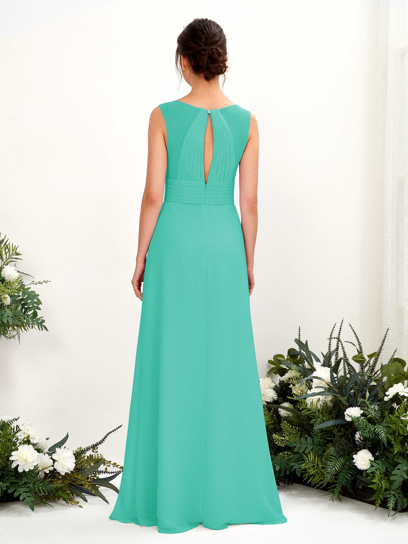 A-line V-neck Sleeveless Chiffon Bridesmaid Dress - Tiffany (81220932)#color_tiffany