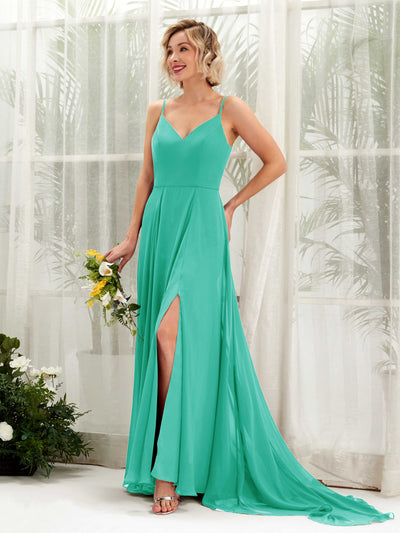 Carlyna Mana A-Line Tiffany Bridesmaid Dress Maxi Sleeveless V-Neck Dress #color_tiffany