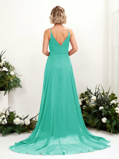 Carlyna Mana A-Line Tiffany Bridesmaid Dress Maxi Sleeveless V-Neck Dress #color_tiffany