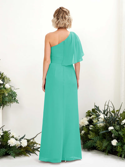 Carlyna Brook A-Line Tiffany Bridesmaid Dress Maxi Sleeveless One Shoulder Dress Back View #color_tiffany