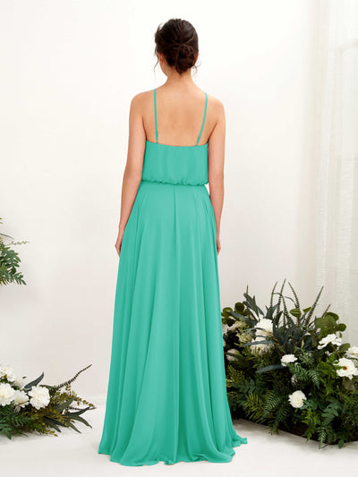 Carlyna Alva A-Line Tiffany Bridesmaid Dress Maxi Sleeveless Halter Dress Back View #color_tiffany