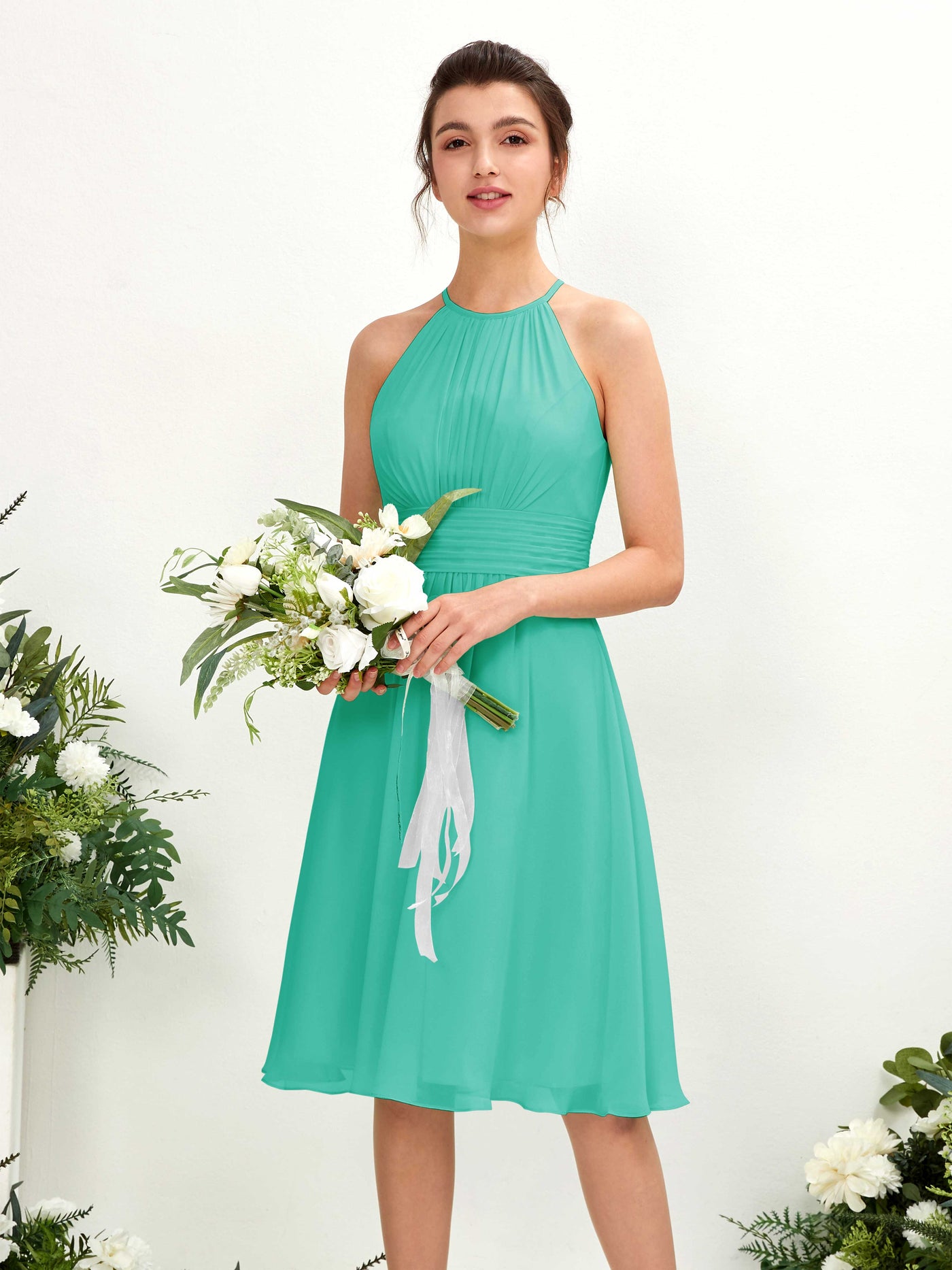Halter Sleeveless Chiffon Bridesmaid Dress - Tiffany (81220132)#color_tiffany