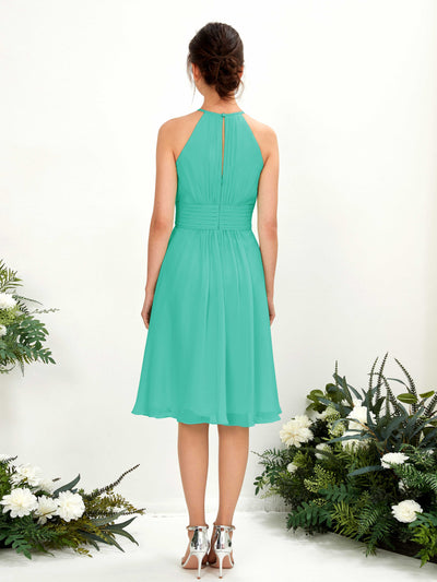 Carlyna Cathie A-Line Tiffany Bridesmaid Dress Knee-Length Sleeveless Round Neck Dress Back View #color_tiffany