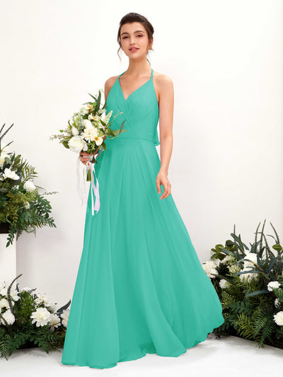 Carlyna Launo A-Line Tiffany Bridesmaid Dress Maxi Sleeveless V-Neck Dress #color_tiffany