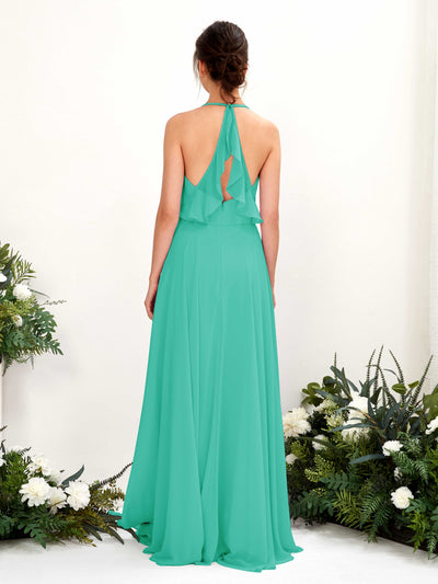Carlyna Launo A-Line Tiffany Bridesmaid Dress Maxi Sleeveless V-Neck Dress #color_tiffany