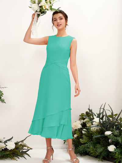 Carlyna Raina Mermaid Tiffany Bridesmaid Dress Midi Sleeveless Round Neck Dress #color_tiffany