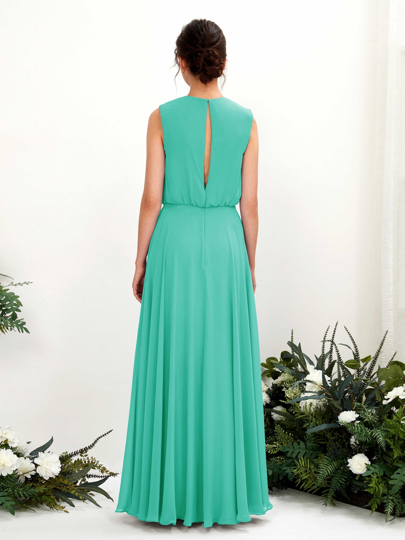 Round Sleeveless Chiffon Bridesmaid Dress - Tiffany (81222832)#color_tiffany