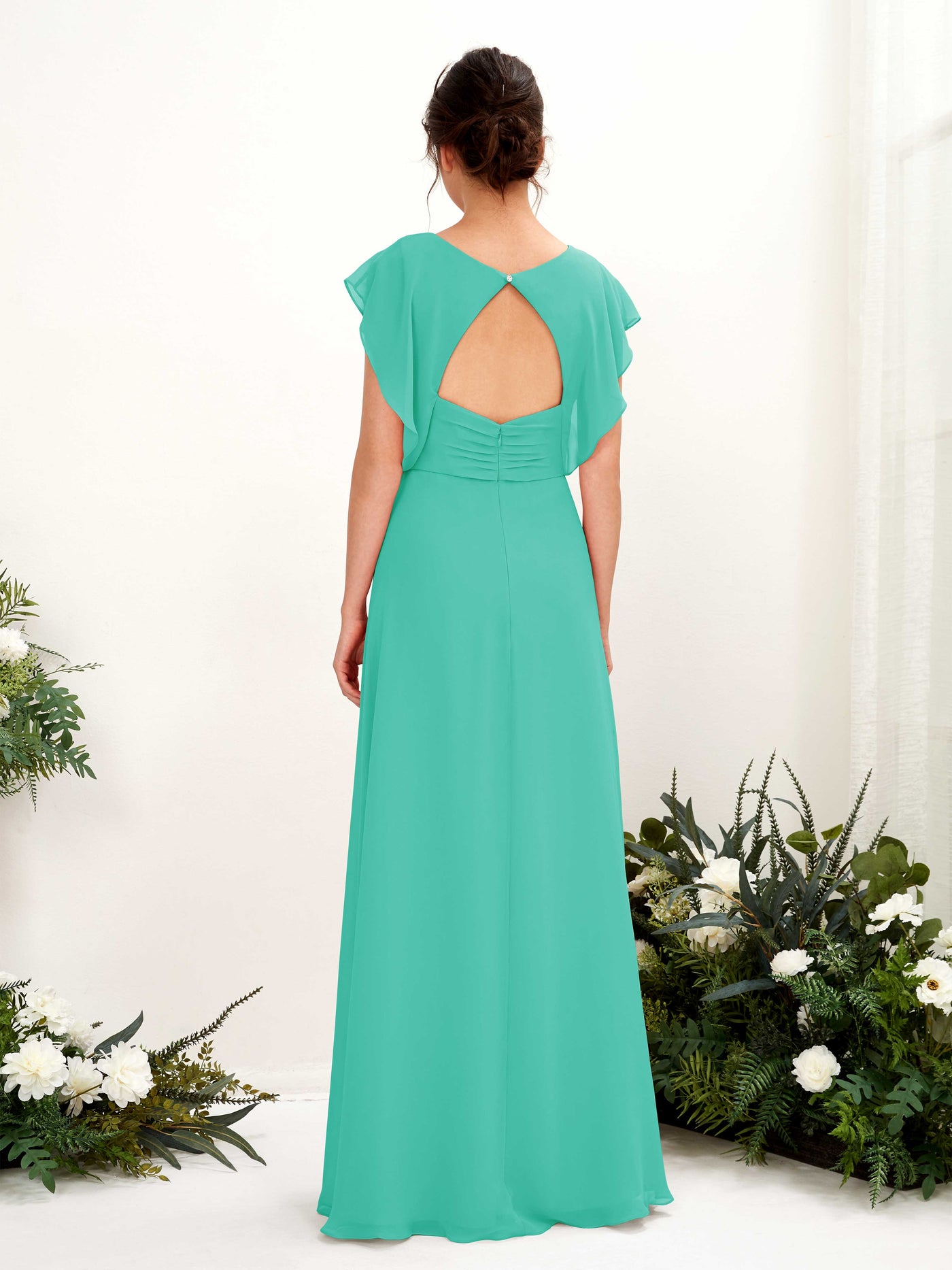 V-neck Cap Sleeves Bridesmaid Dress - Tiffany (81225632)#color_tiffany