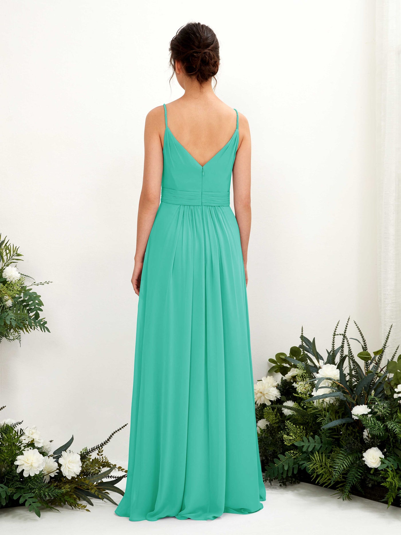 Spaghetti-straps V-neck Sleeveless Bridesmaid Dress - Tiffany (81223932)#color_tiffany