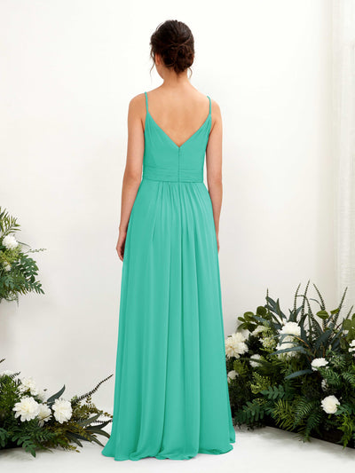 Carlyna Dira A-Line Tiffany Bridesmaid Dress Maxi Sleeveless V-Neck Dress Back View #color_tiffany
