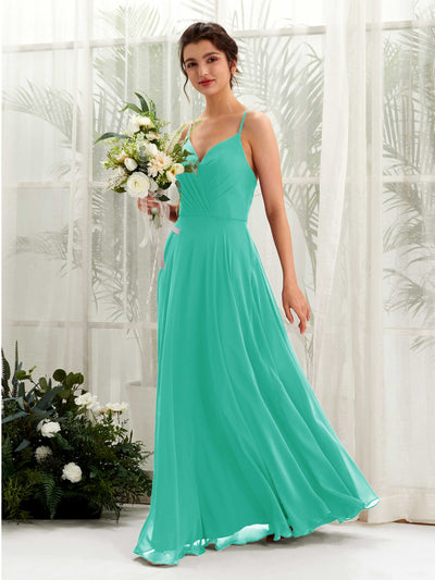Carlyna Naura A-Line Tiffany Bridesmaid Dress Maxi Sleeveless V-Neck Dress #color_tiffany
