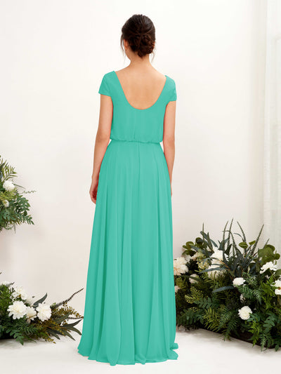 Carlyna Pauline A-Line Tiffany Bridesmaid Dress Maxi Cap Sleeve V-Neck Dress #color_tiffany