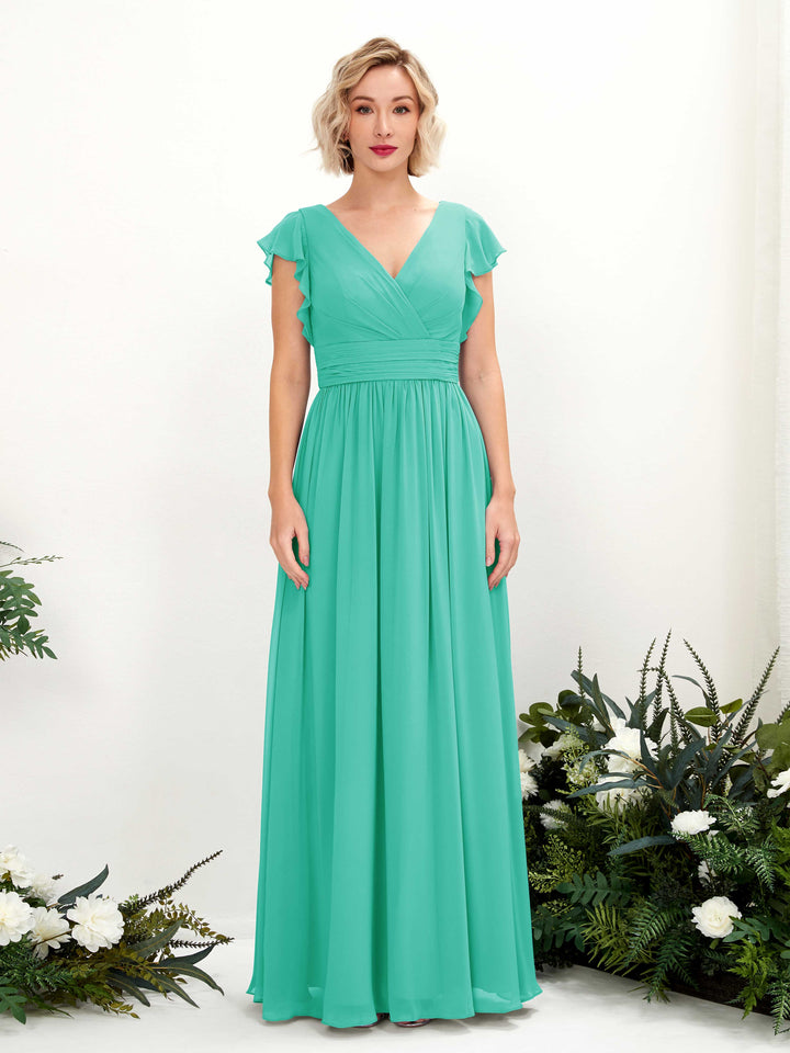 V-neck Short Sleeves Chiffon Bridesmaid Dress - Tiffany (81222732)