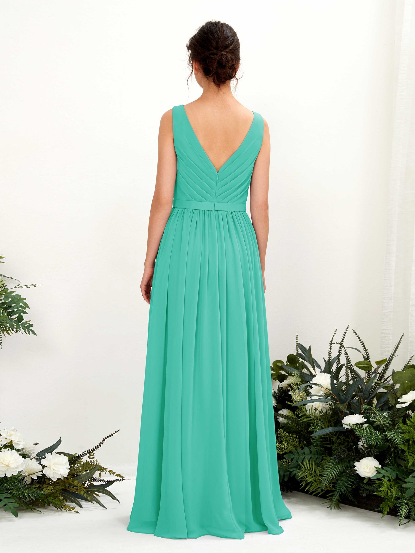 V-neck Sleeveless Chiffon Bridesmaid Dress - Tiffany (81223632)#color_tiffany