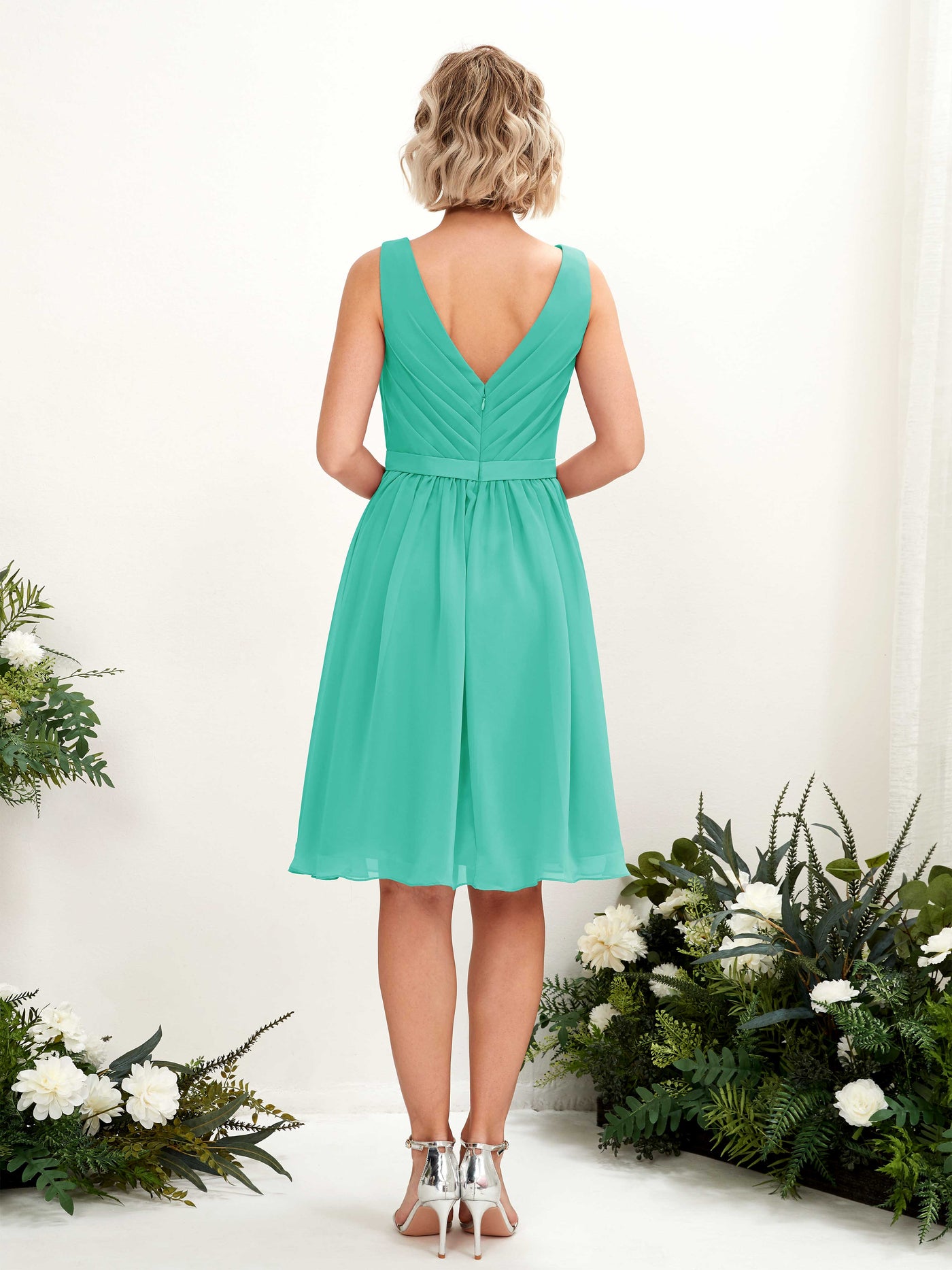 V-neck Sleeveless Chiffon Bridesmaid Dress - Tiffany (81224832)#color_tiffany