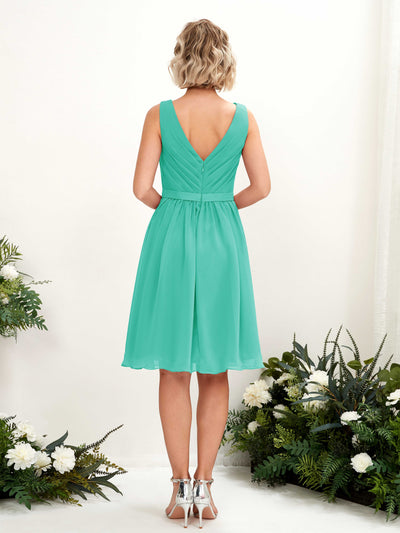 Carlyna Natasha A-Line Tiffany Bridesmaid Dress Knee-Length Sleeveless V-Neck Dress #color_tiffany