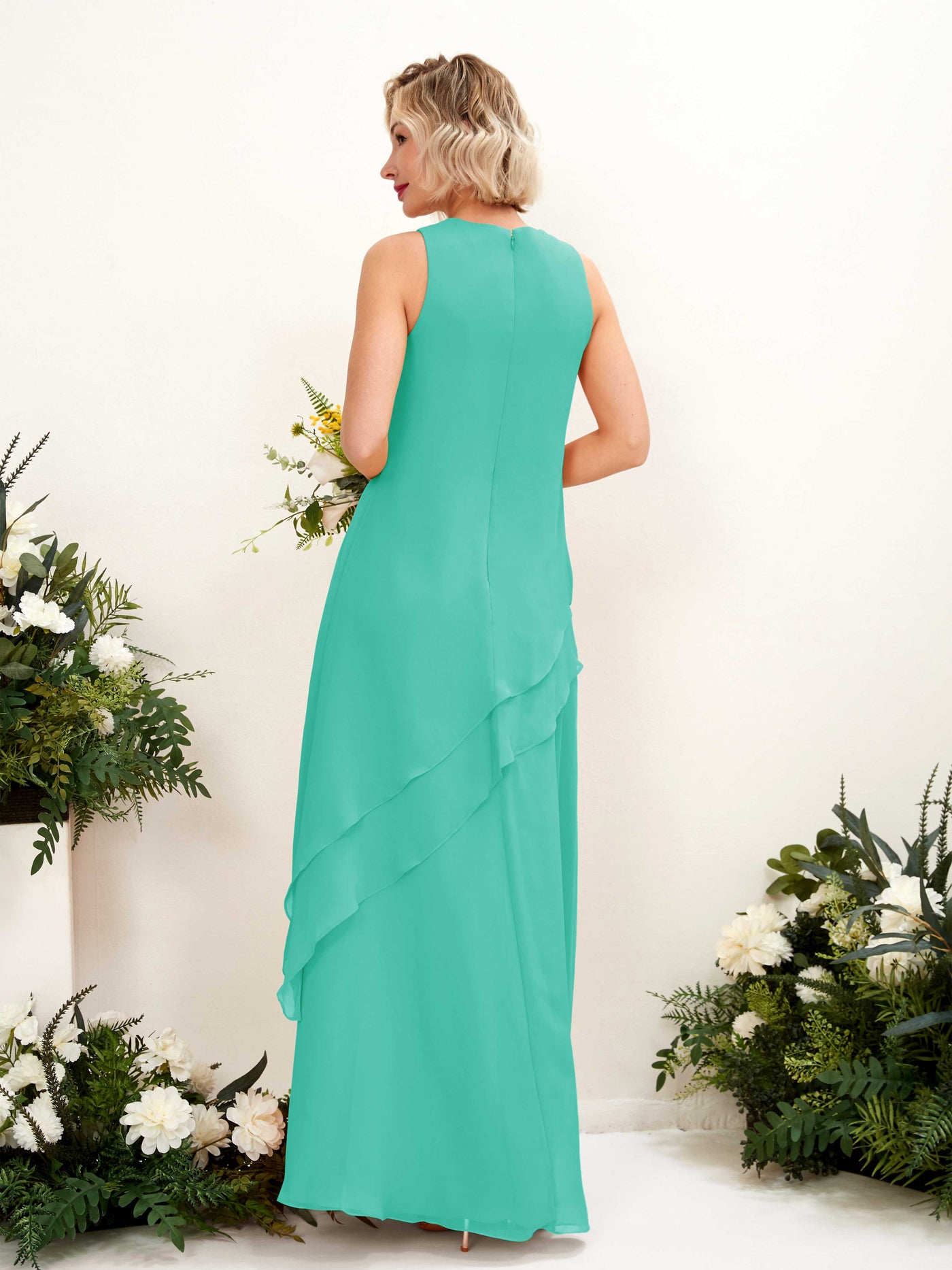 Round Sleeveless Chiffon Bridesmaid Dress - Tiffany (81222332)#color_tiffany