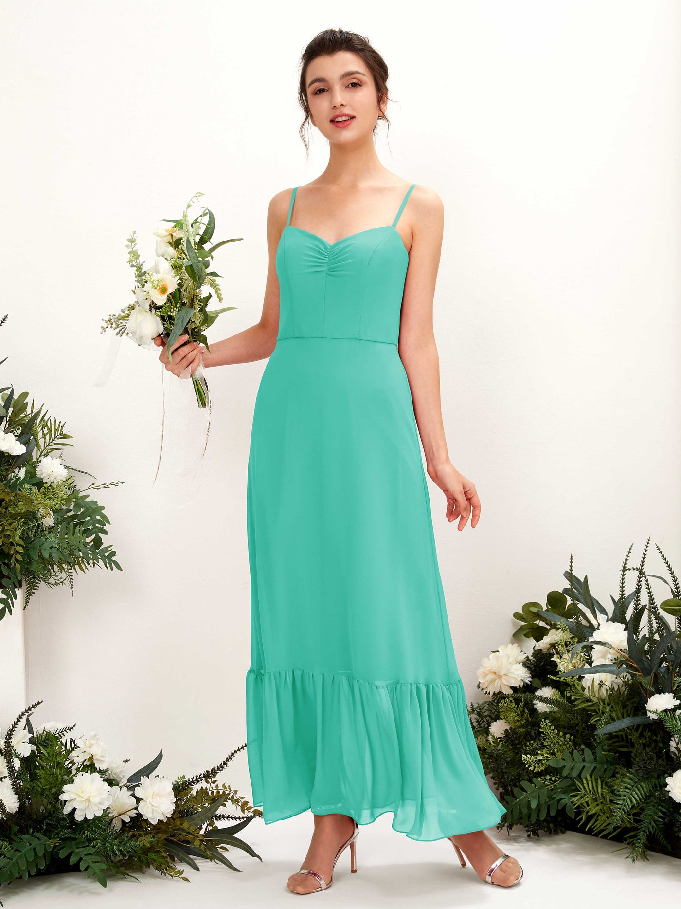Spaghetti-straps Sweetheart Sleeveless Chiffon Bridesmaid Dress - Tiffany (81223032)#color_tiffany