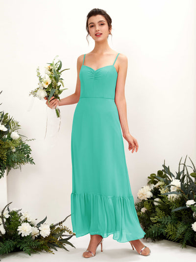 Carlyna Delia Sheath Tiffany Bridesmaid Dress Maxi Sleeveless Spaghetti Strap Dress Front View #color_tiffany