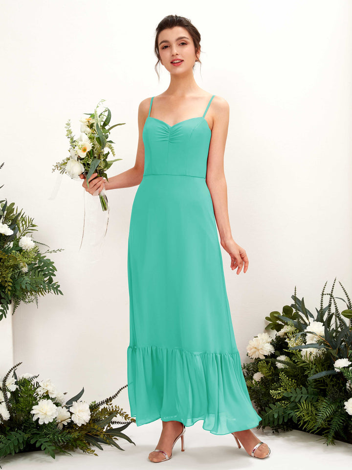 Spaghetti-straps Sweetheart Sleeveless Chiffon Bridesmaid Dress - Tiffany (81223032)