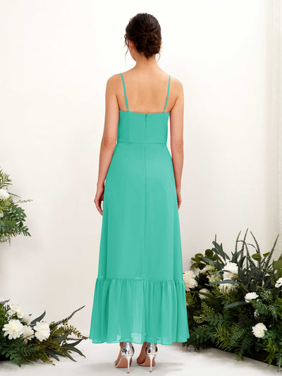 Carlyna Delia Sheath Tiffany Bridesmaid Dress Maxi Sleeveless Spaghetti Strap Dress Back View #color_tiffany