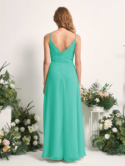 Carlyna Hannah A-Line Tiffany Bridesmaid Dress Maxi Sleeveless Sweetheart Dress Back View #color_tiffany