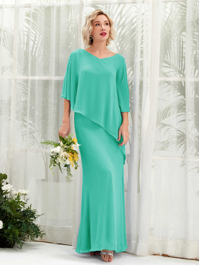 Carlyna Violaine A-Line Tiffany Bridesmaid Dress Maxi Three Quarter Sleeve V-Neck Dress #color_tiffany