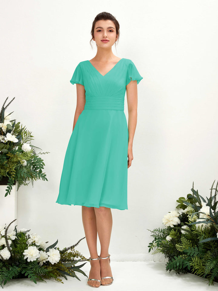 V-neck Short Sleeves Chiffon Bridesmaid Dress - Tiffany (81220232)