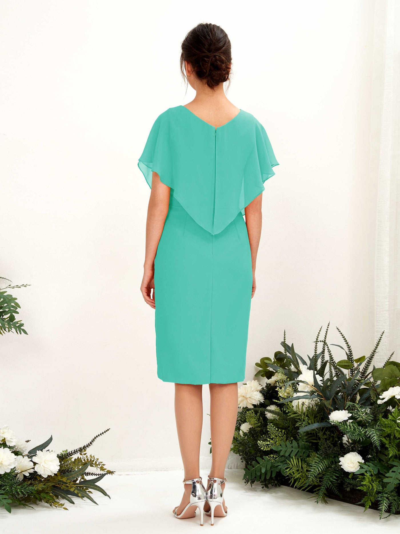 V-neck Short Sleeves Chiffon Bridesmaid Dress - Tiffany (81222232)#color_tiffany