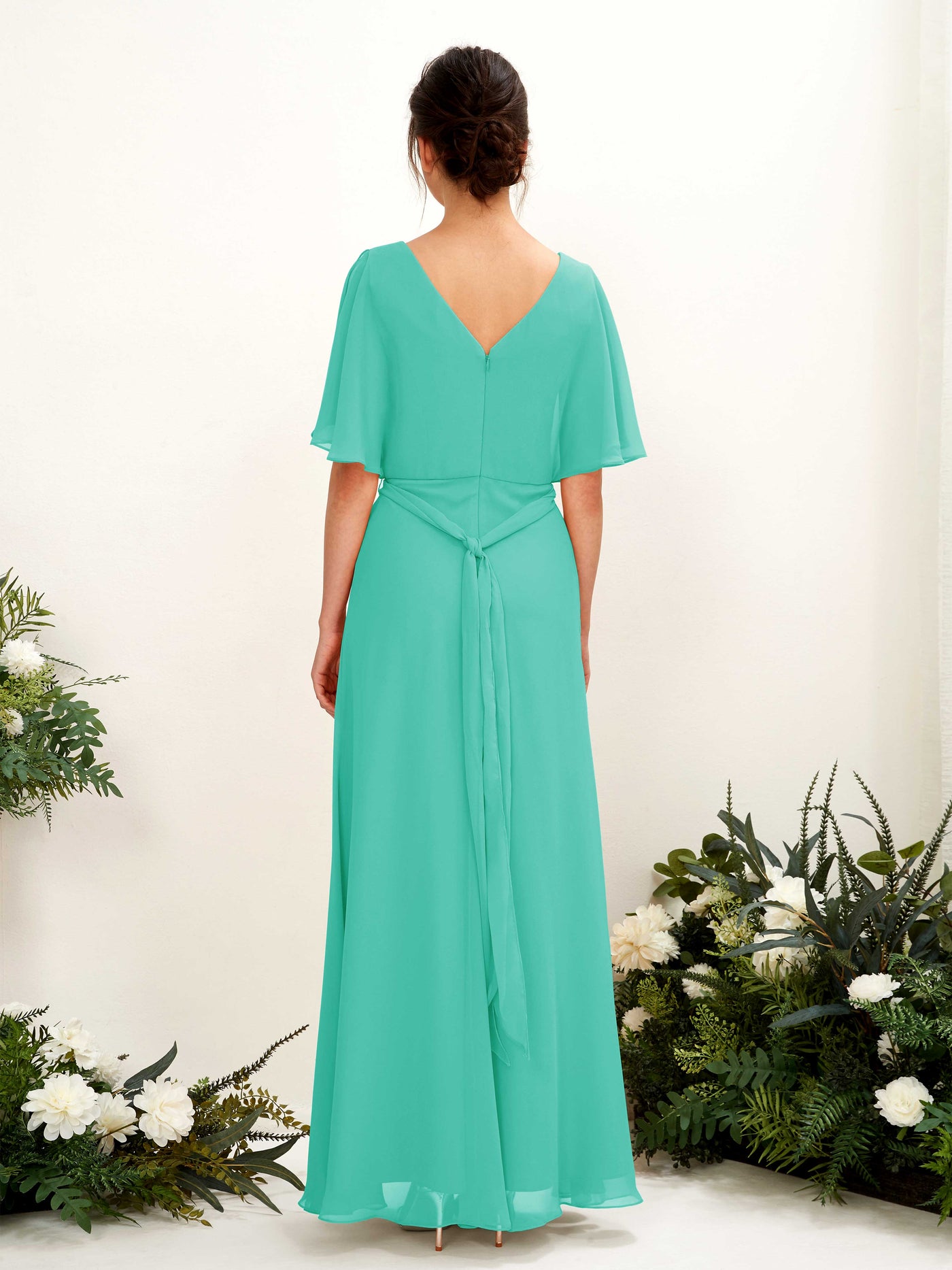 V-neck Short Sleeves Chiffon Bridesmaid Dress - Tiffany (81222432)#color_tiffany