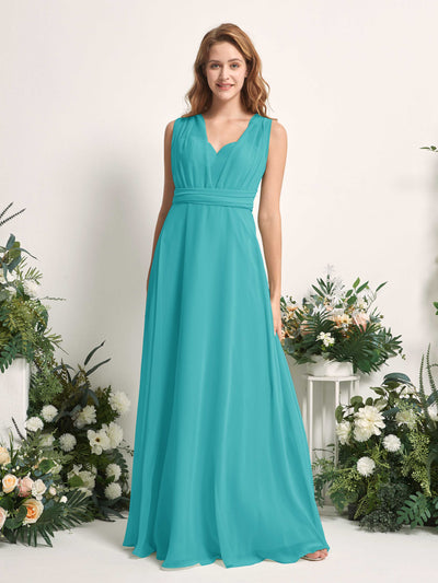 Carlyna Carolyn Convertible Turquoise Bridesmaid Dress Maxi Sleeveless Sweetheart Dress Side View 3 #color_turquoise