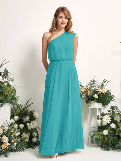Carlyna Cecily A-Line Turquoise Bridesmaid Dress Maxi Sleeveless One Shoulder Dress Front View #color_turquoise