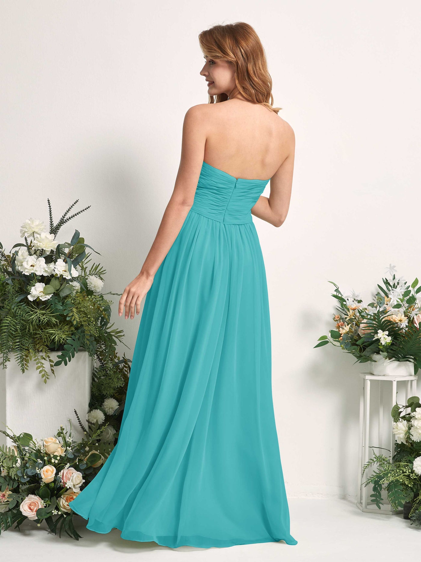 Bridesmaid Dress A-line Chiffon Sweetheart Full Length Sleeveless Wedding Party Dress - Turquoise (81226923)#color_turquoise