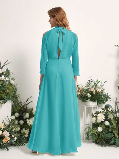 Carlyna Maxine A-Line Turquoise Bridesmaid Dress Maxi Sleeveless Round Neck Dress #color_turquoise