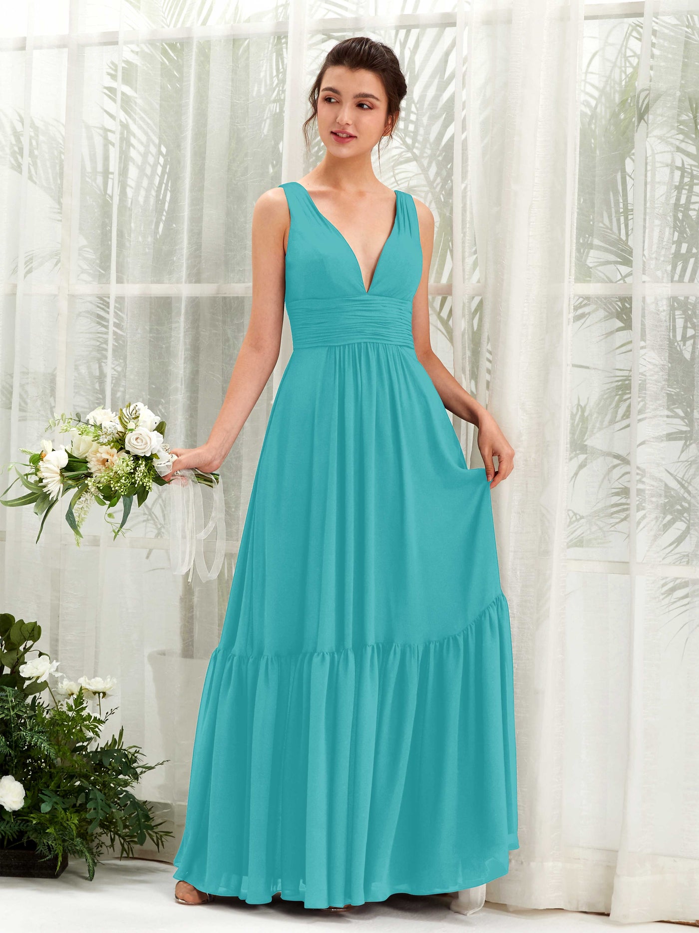 A-line Maternity Straps Sleeveless Chiffon Bridesmaid Dress - Turquoise (80223723)#color_turquoise