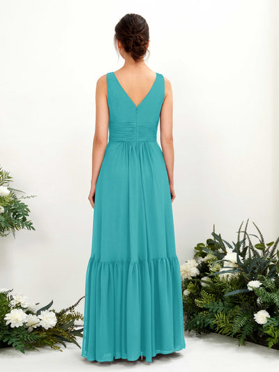 Carlyna Alissa A-Line Turquoise Bridesmaid Dress Maxi Sleeveless V-Neck Dress Back View #color_turquoise