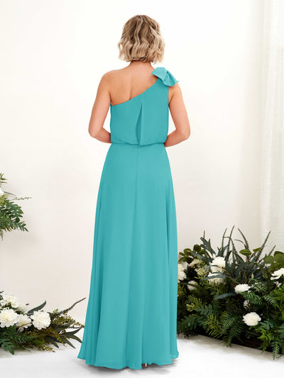 Carlyna Laurel A-Line Turquoise Bridesmaid Dress Maxi Sleeveless One Shoulder Dress #color_turquoise
