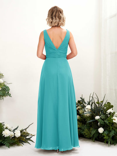 Carlyna Brianna A-Line Turquoise Bridesmaid Dress Maxi Sleeveless Boat Neck Dress Back View #color_turquoise