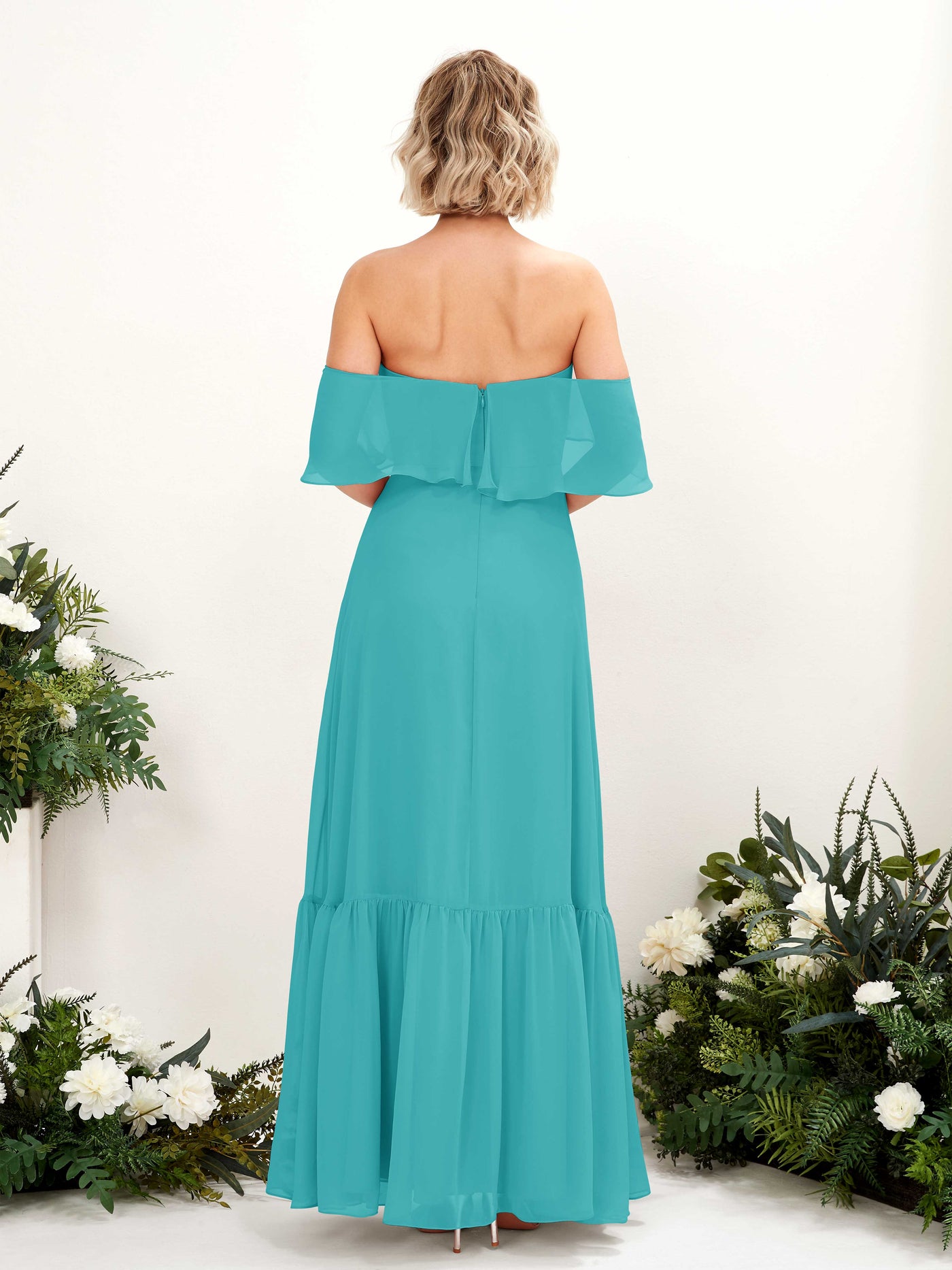 A-line Off Shoulder Chiffon Bridesmaid Dress - Turquoise (81224523)#color_turquoise
