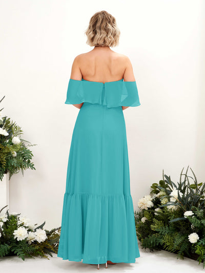 Carlyna Joie A-Line Turquoise Bridesmaid Dress Maxi Sleeveless Off the Shoulder Dress #color_turquoise