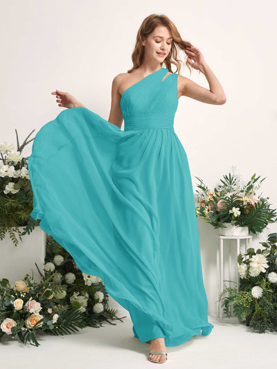 Carlyna Evelyn A-Line Turquoise Bridesmaid Dress Maxi Sleeveless One Shoulder Dress Side View 2 #color_turquoise
