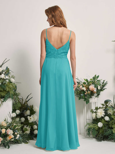 Carlyna Gail A-Line Turquoise Beaded Bridesmaid Dress Maxi Sleeveless V-Neck Dress Back View #color_turquoise