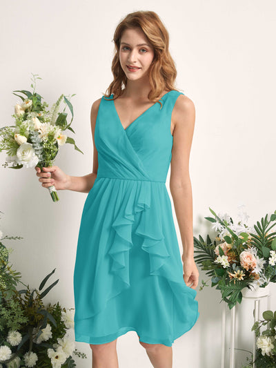 Carlyna Alisha A-Line Turquoise Bridesmaid Dress Knee-Length Sleeveless V-Neck Dress Side View 2 #color_turquoise