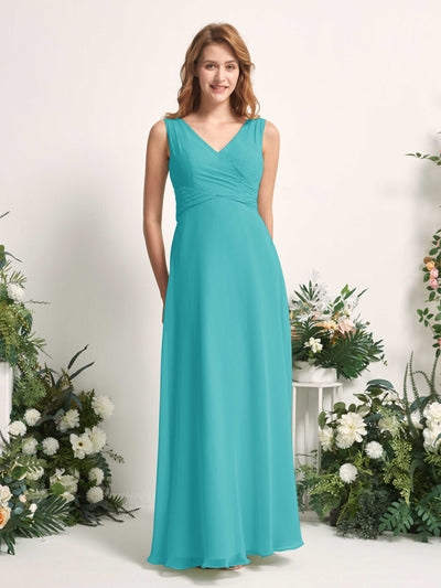 Carlyna June A-Line Turquoise Bridesmaid Dress Maxi Sleeveless V-Neck Dress #color_turquoise